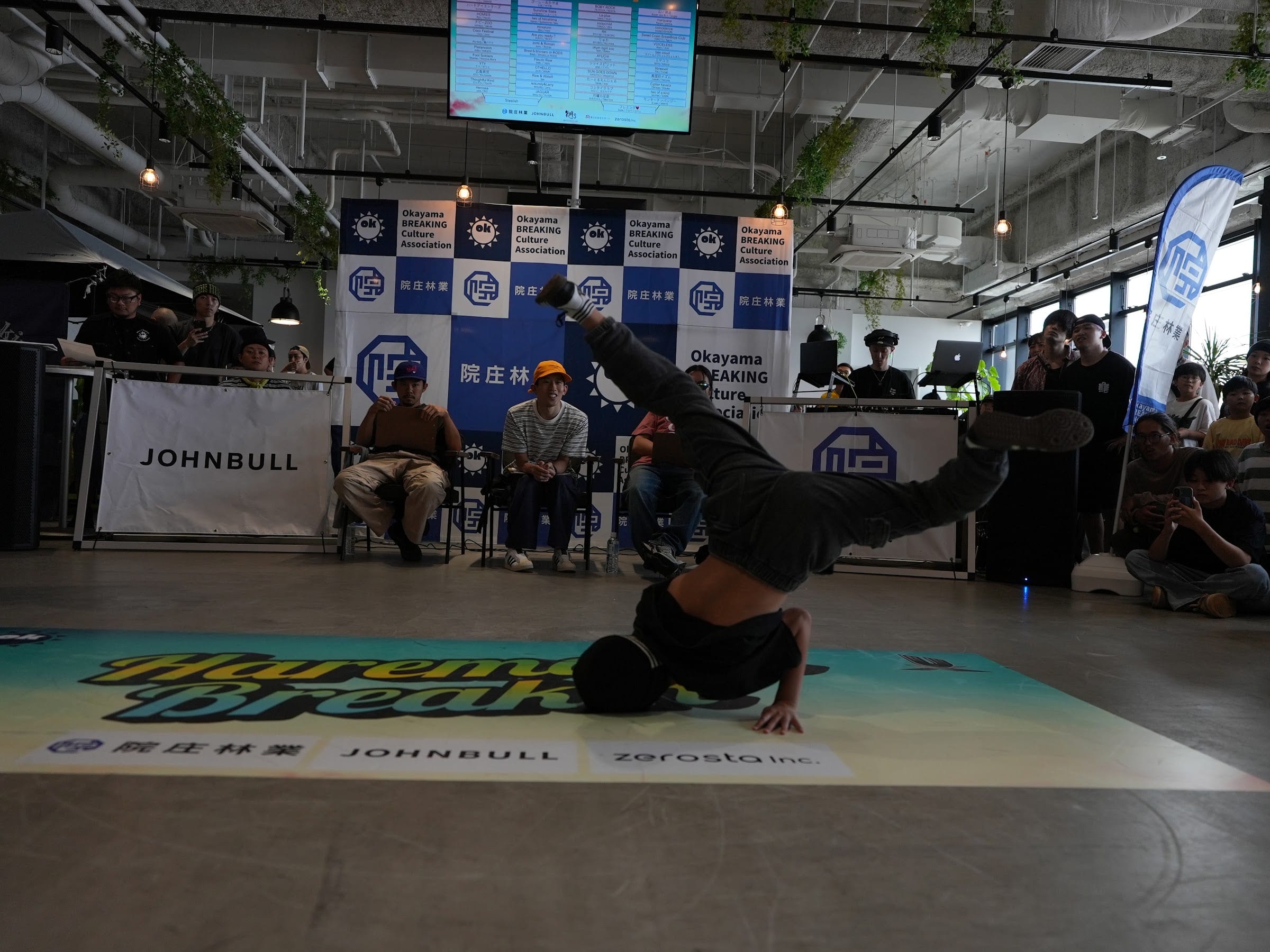 Dancer in a headstand on the Haremachi Breakin' floor decal